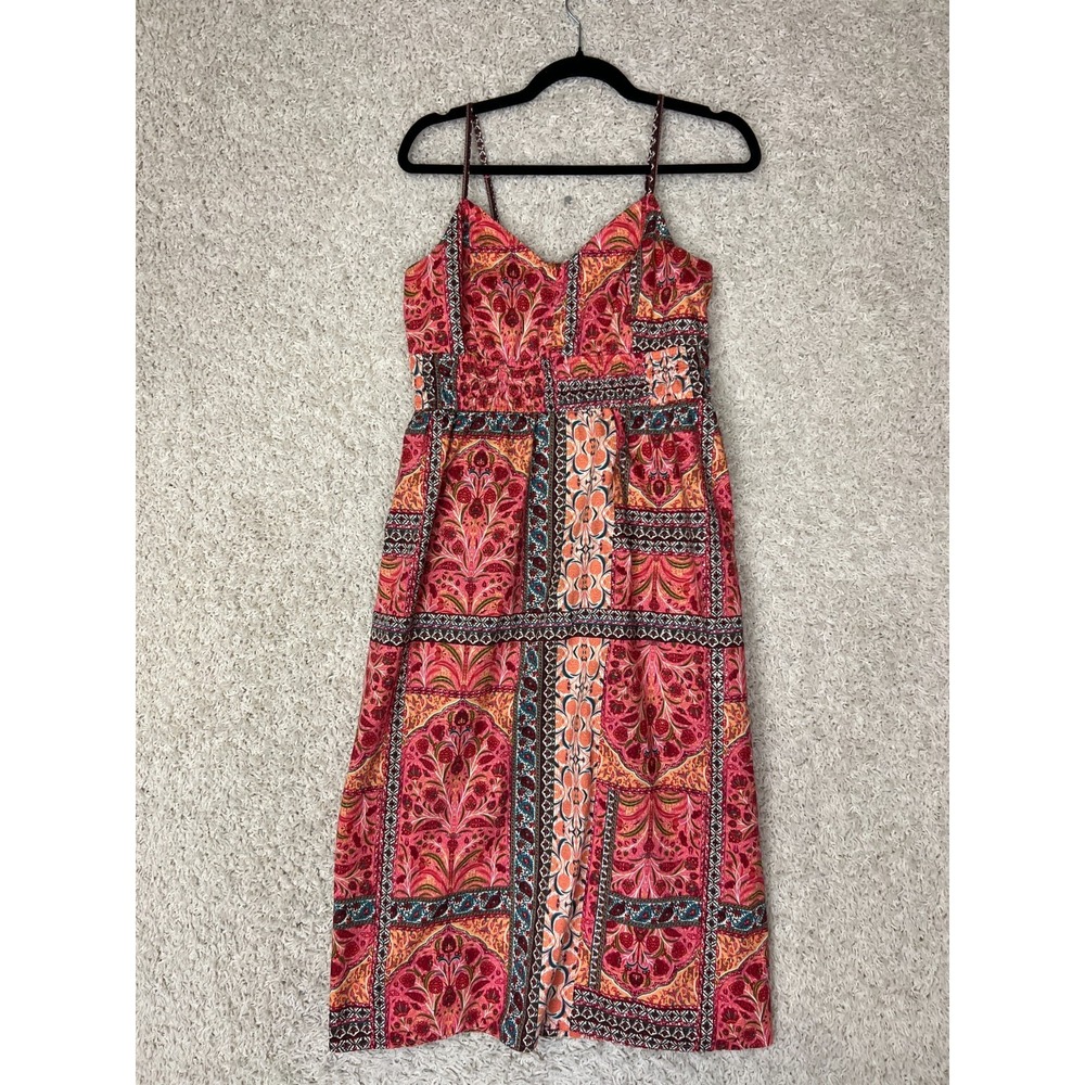 Old Navy Midi Dress Womens Medium Pink Floral Boho Spring Pockets Adjustable